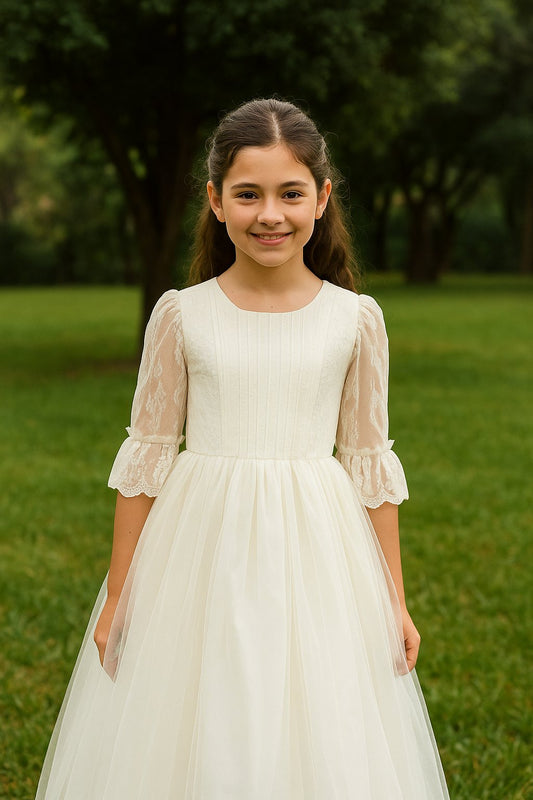 Vestido de Primera Comunión “Larissa” – Tul Suave, Manga 3/4