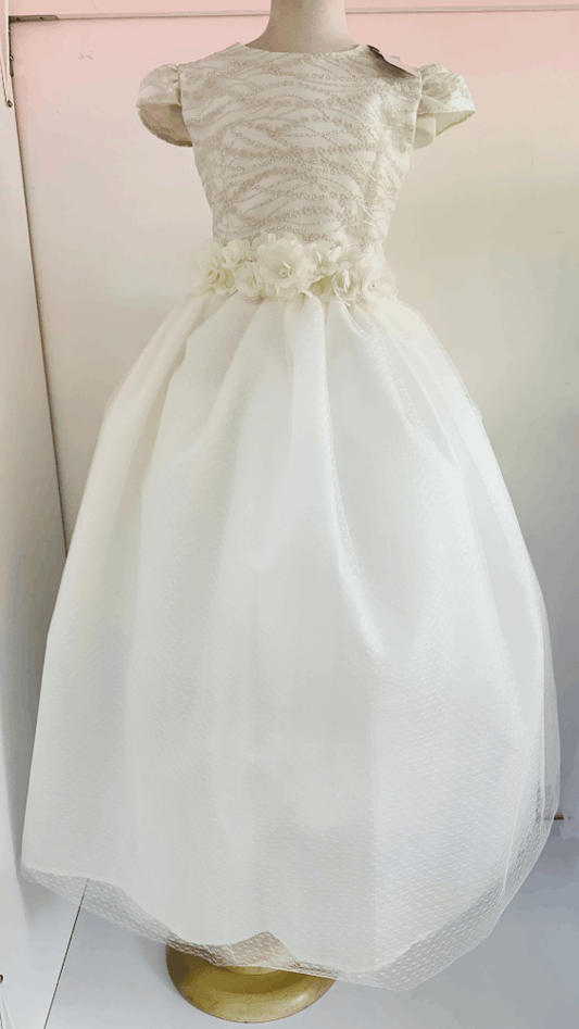 Vestido de Primera Comunión “Macarena” – Con brillos, Manga Corta
