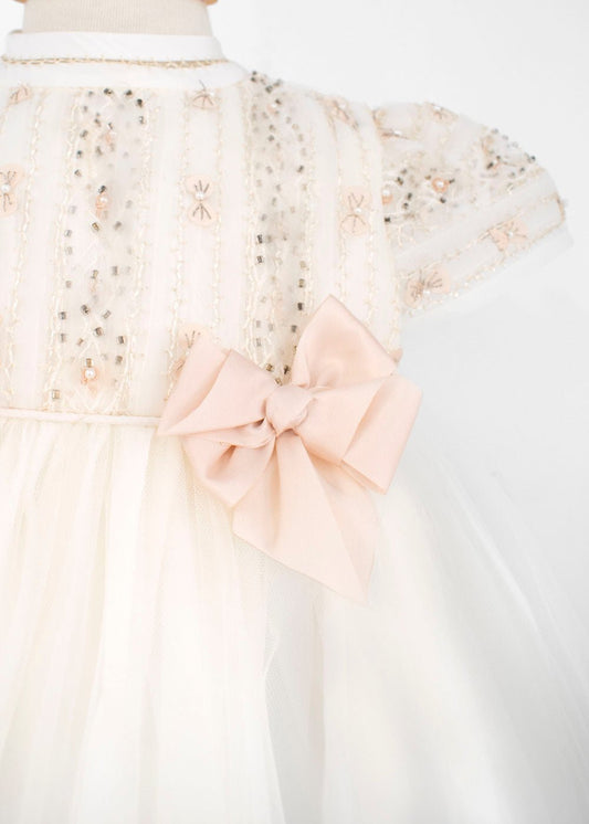 Ropon para Bautizo con Tul, Lentejuelas y moños . Aura - Ceremonias Anny