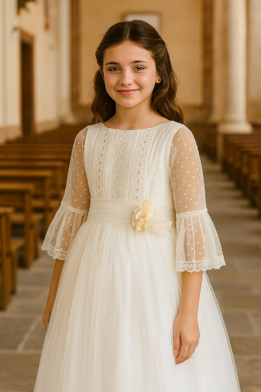 Vestido de Primera Comunión “Samantha” – Estilo Vintage, Manga Larga