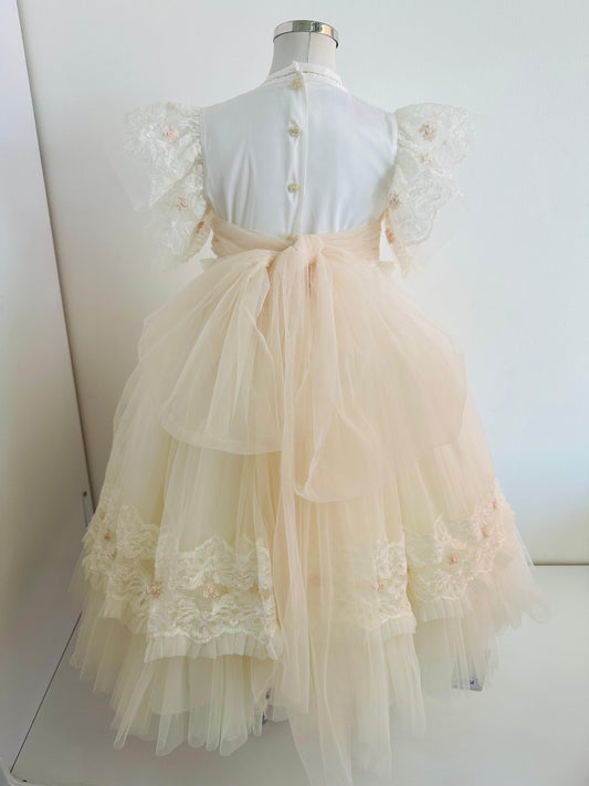 Vestido de fiesta para niña 3-4 años de edad en ivory con rosa