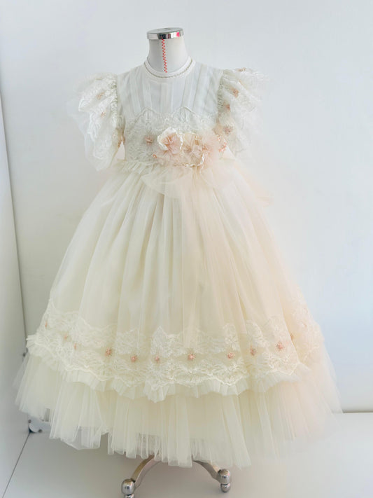 Vestido de fiesta para niña 3-4 años de edad en ivory con rosa