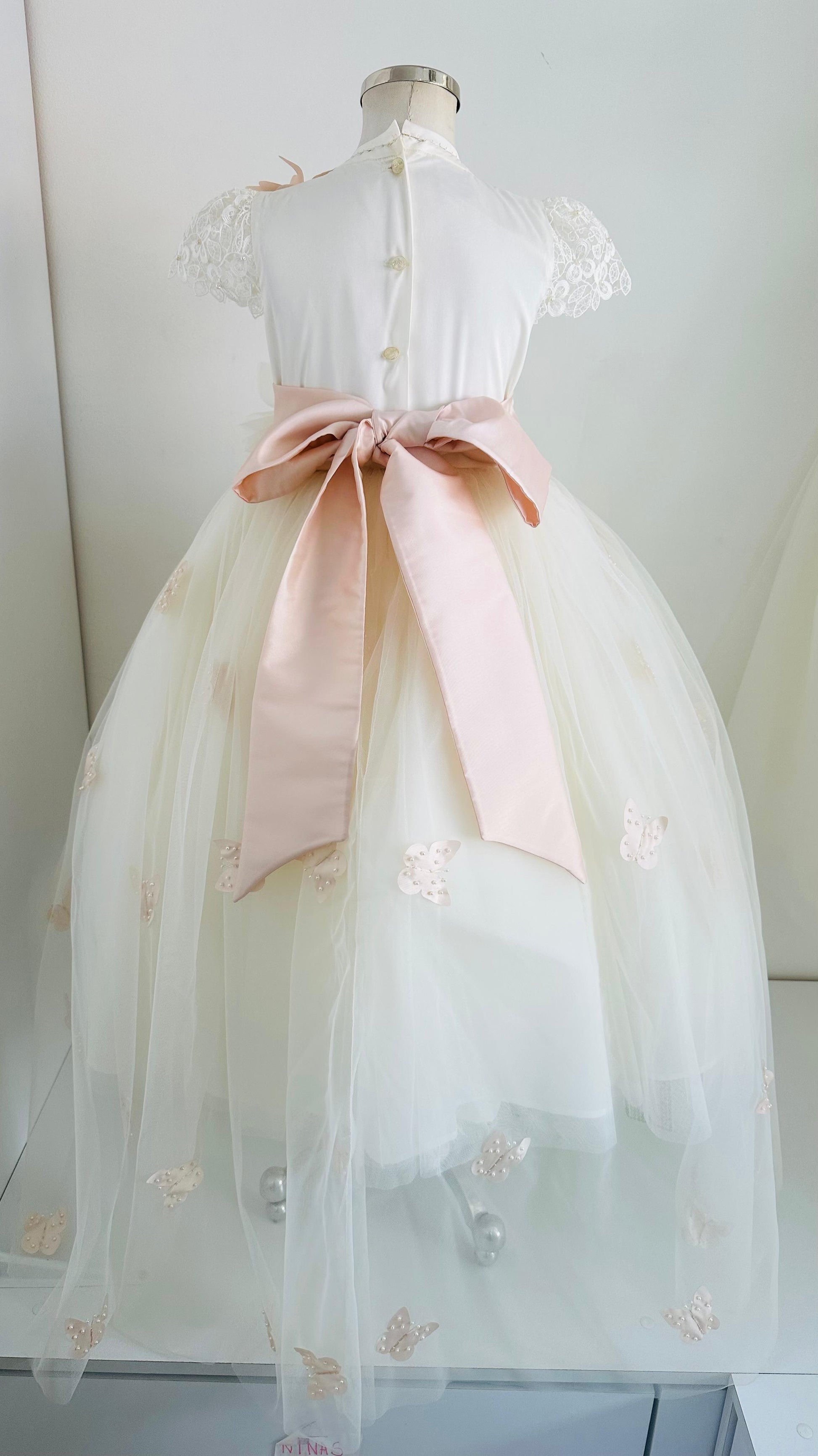 Vestido de encaje bordado para niñas manga corta - Ceremonias Anny