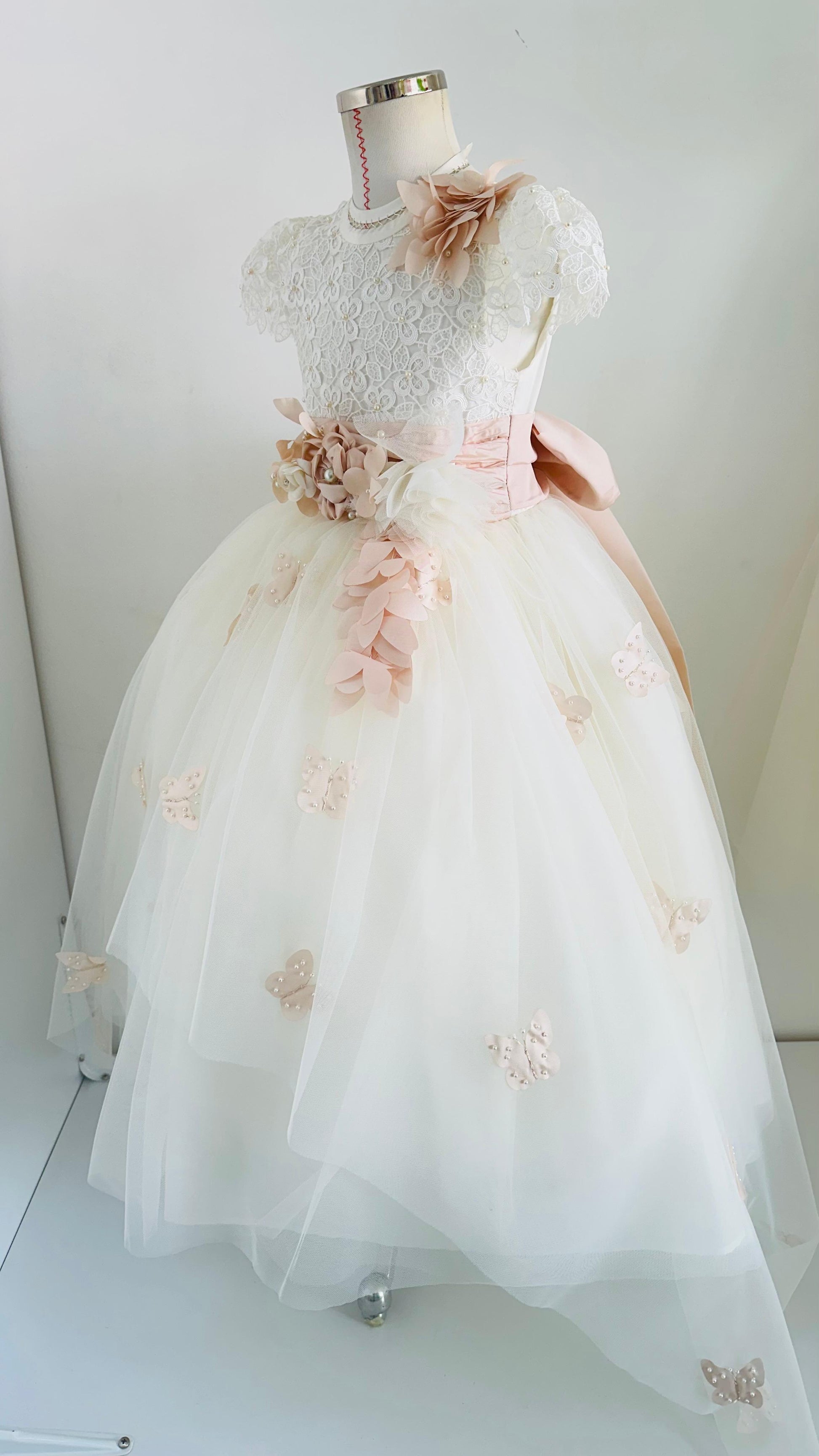 Vestido de encaje bordado para niñas manga corta - Ceremonias Anny