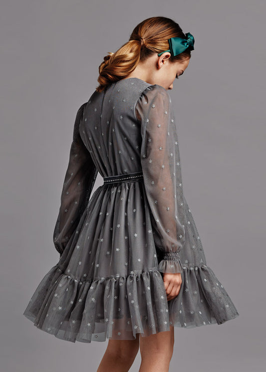 Vestido gris manga larga 7937