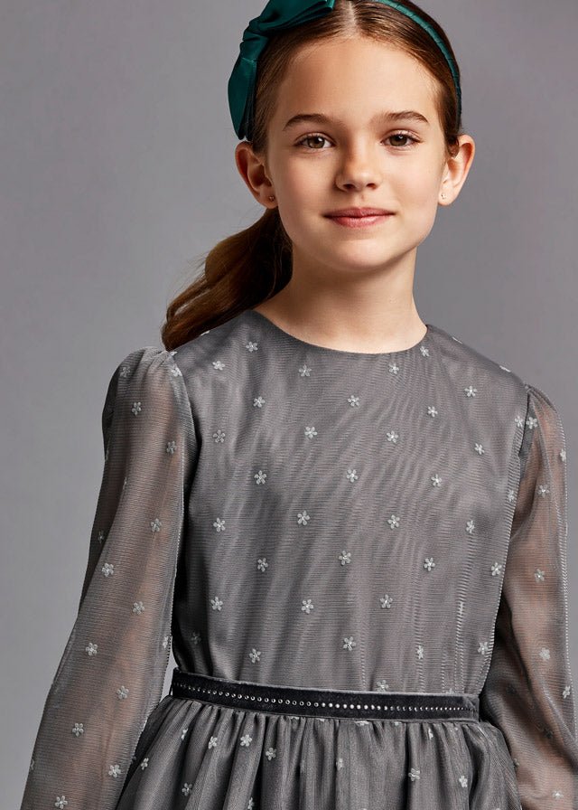 Vestido gris manga larga 7937 - Ceremonias Anny